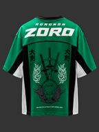 Green and black sports jersey with 'Zoro' branding on a black background